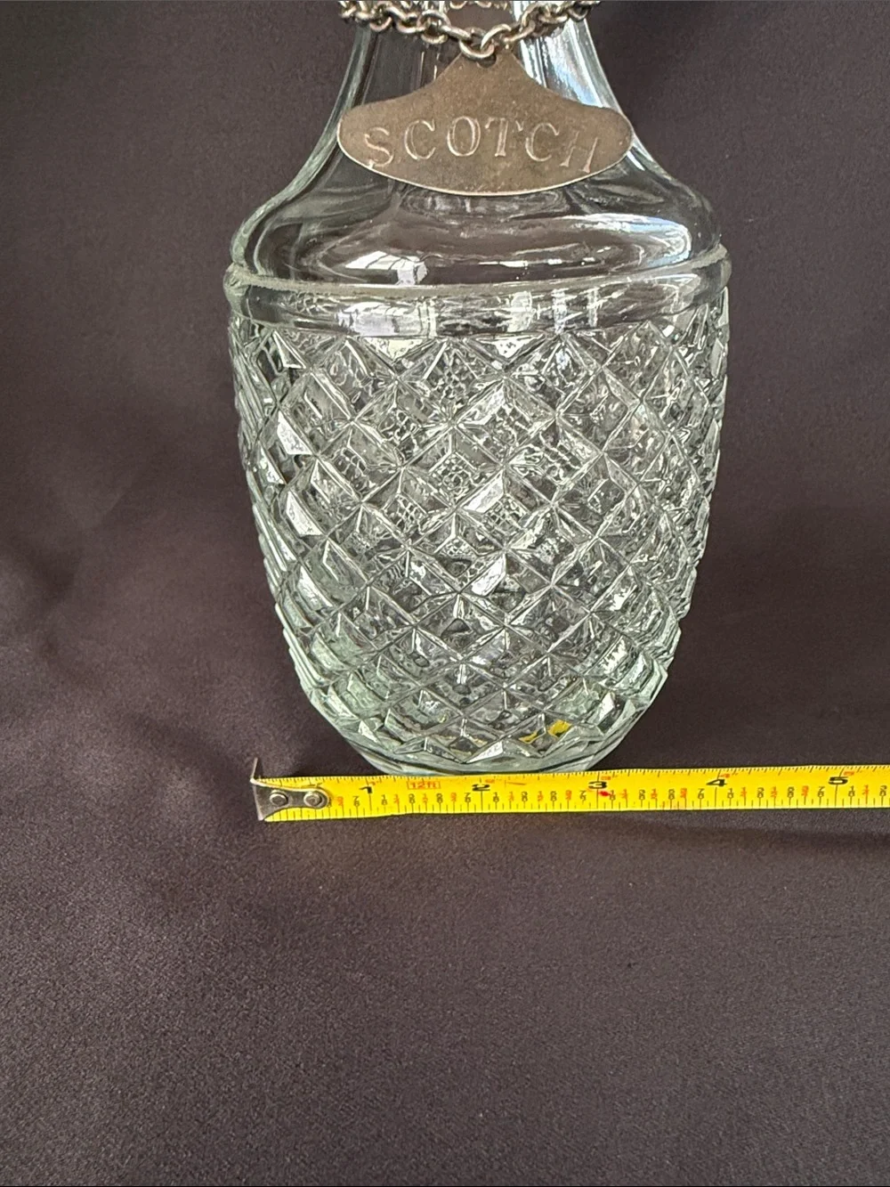 Clear Glass Scotch Decanter with Etched Diamond Pattern